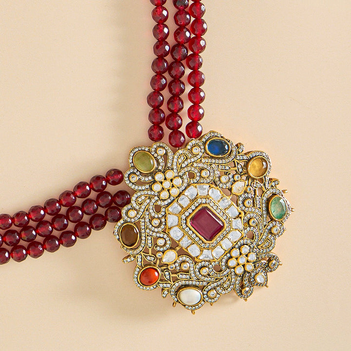 Radiant Legacy Victorian Navratan Gemstone Pendant - HS925