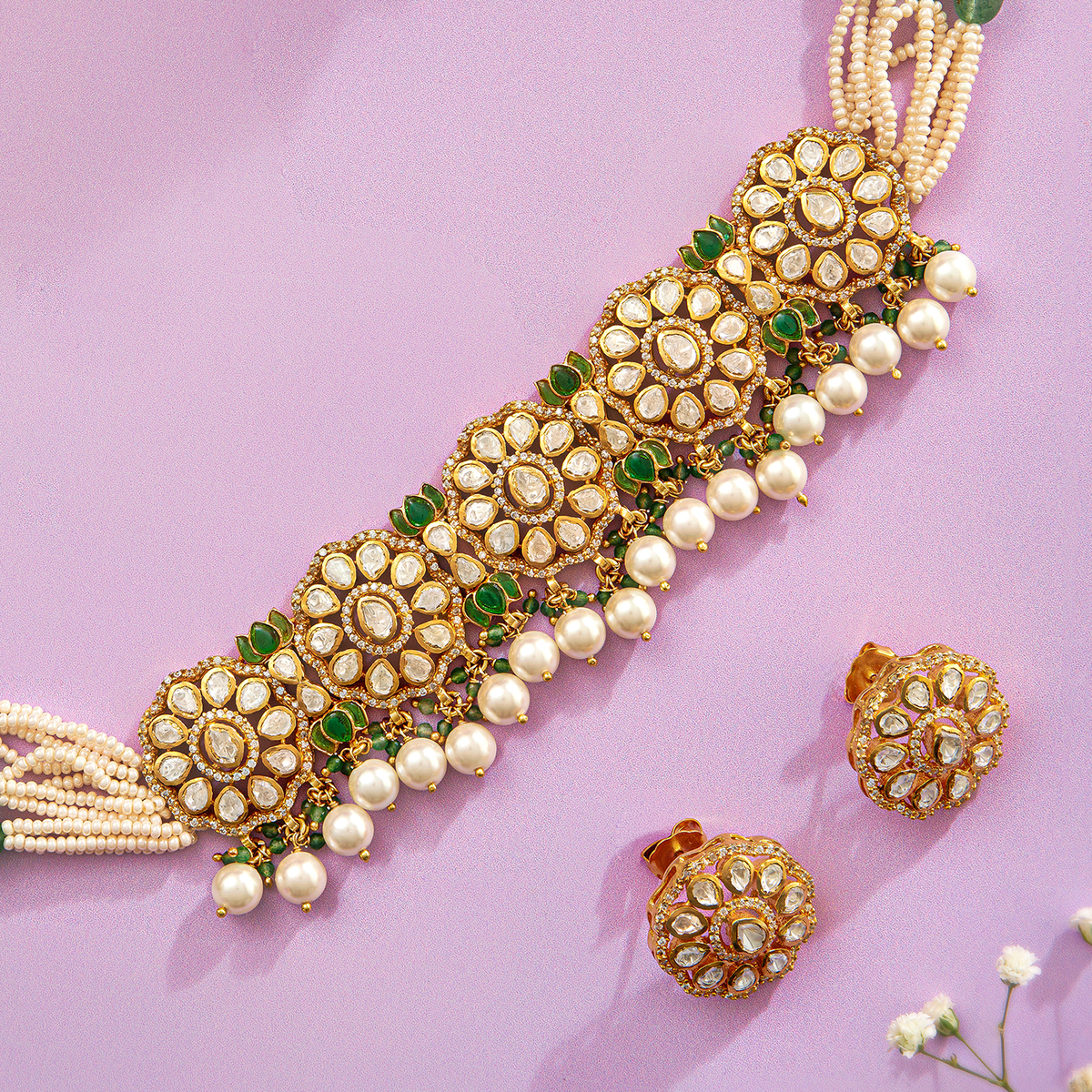 Radiant Peach Glow Pearl Choker Set – Chhavi - HS925