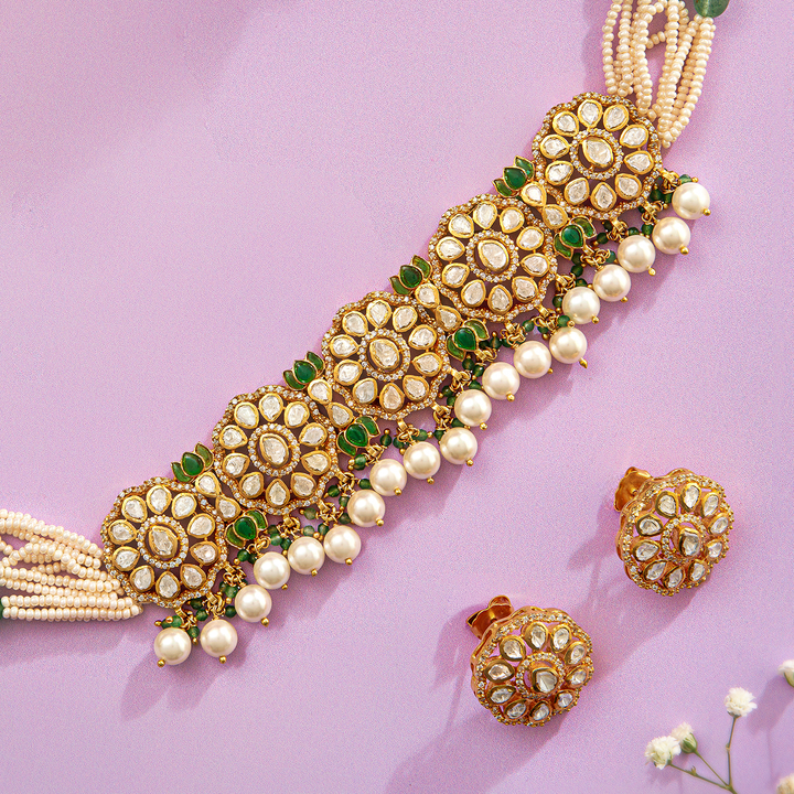 Radiant Peach Glow Pearl Choker Set – Chhavi - HS925