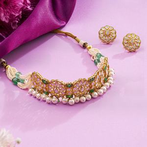 Radiant Peach Glow Pearl Choker Set – Chhavi - HS925