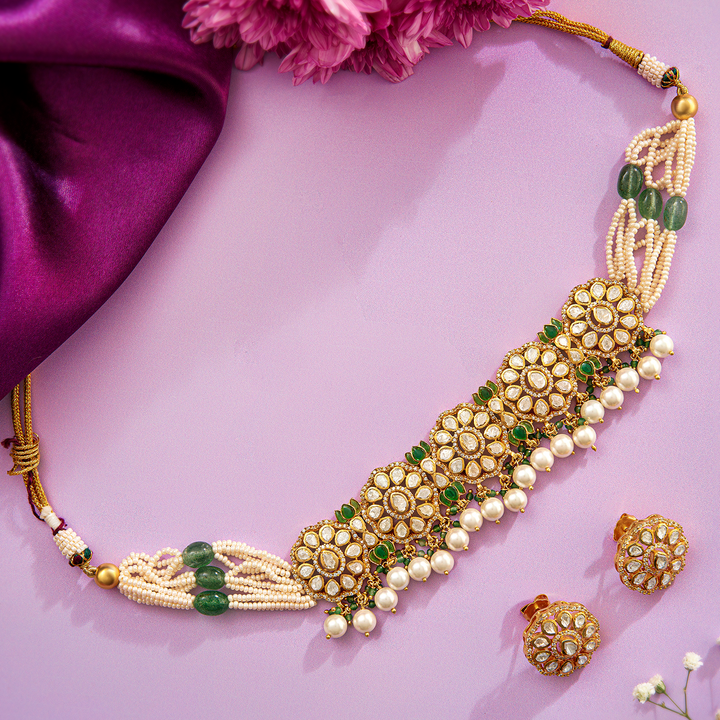 Radiant Peach Glow Pearl Choker Set – Chhavi - HS925