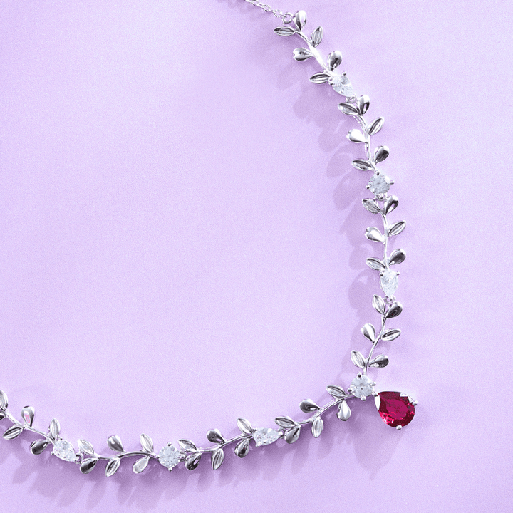 Radiant Pink Leaf Cascade Necklace & Earring Set - HS925