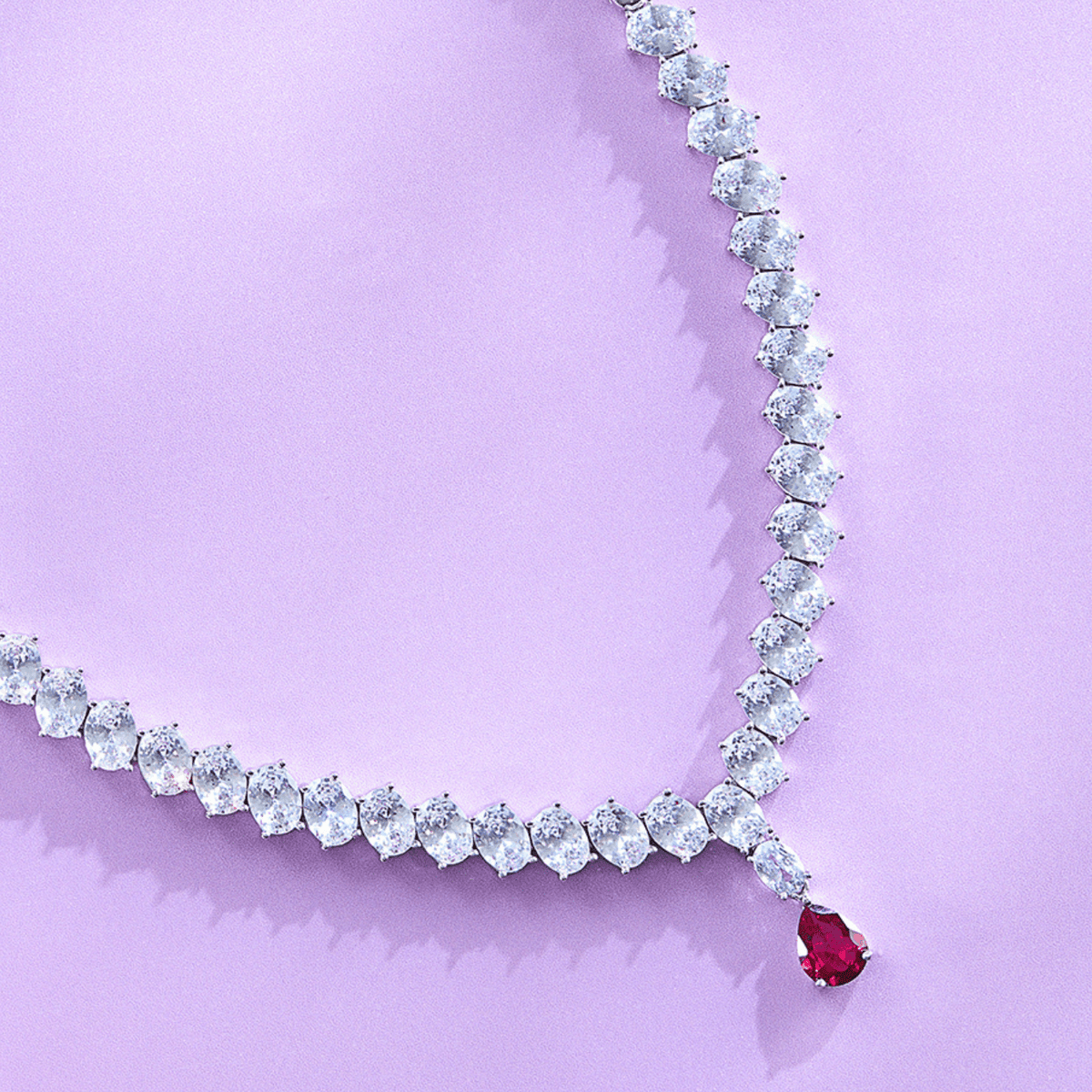 Radiant Red and White Cubic Zirconia Necklace Set - HS925