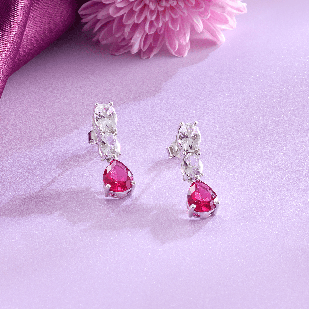 Radiant Red and White Cubic Zirconia Necklace Set - HS925