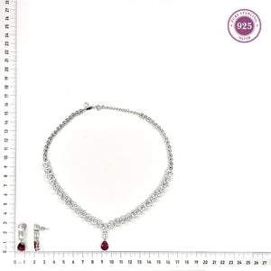 Radiant Red and White Cubic Zirconia Necklace Set - HS925
