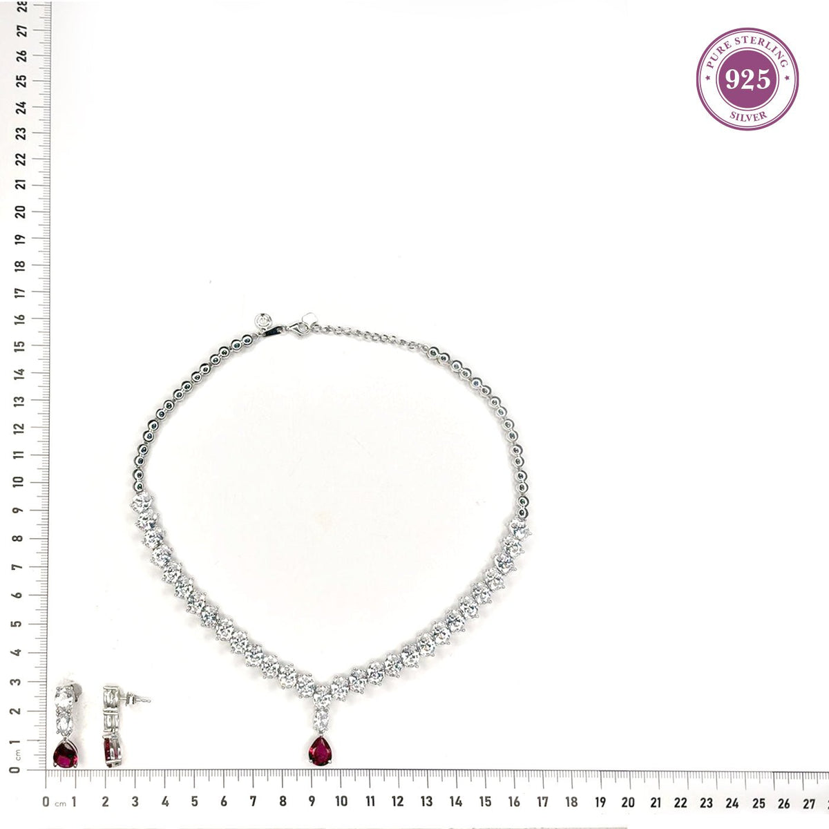 Radiant Red and White Cubic Zirconia Necklace Set - HS925