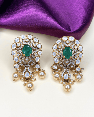 Rajwada Green Beads Polki Necklace Set - HS925