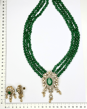 Rajwada Green Beads Polki Necklace Set - HS925