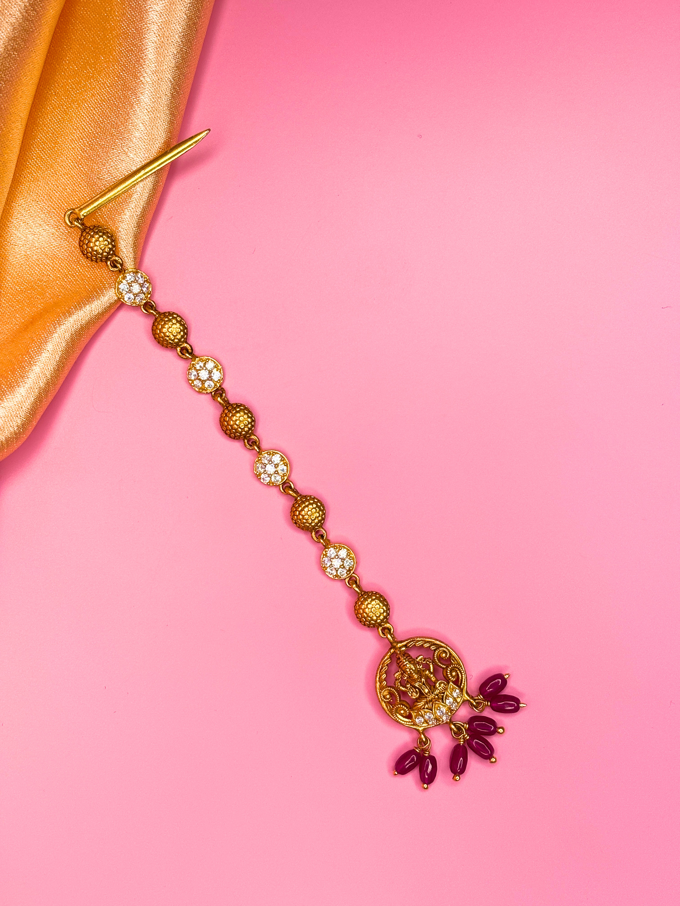 Lakshmi Red Bead Maang Tikka