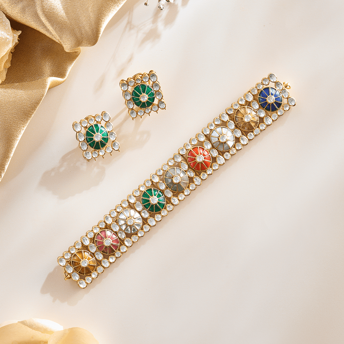 Regal Mosaic Multicolor Choker Necklace Set - HS925