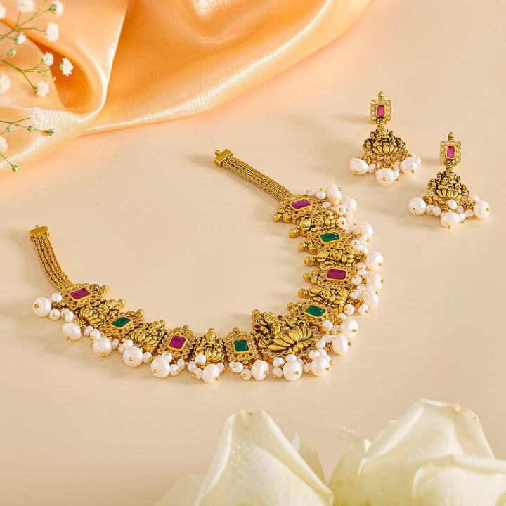 Regal Radiance Antique Pearl Necklace Set - HS925