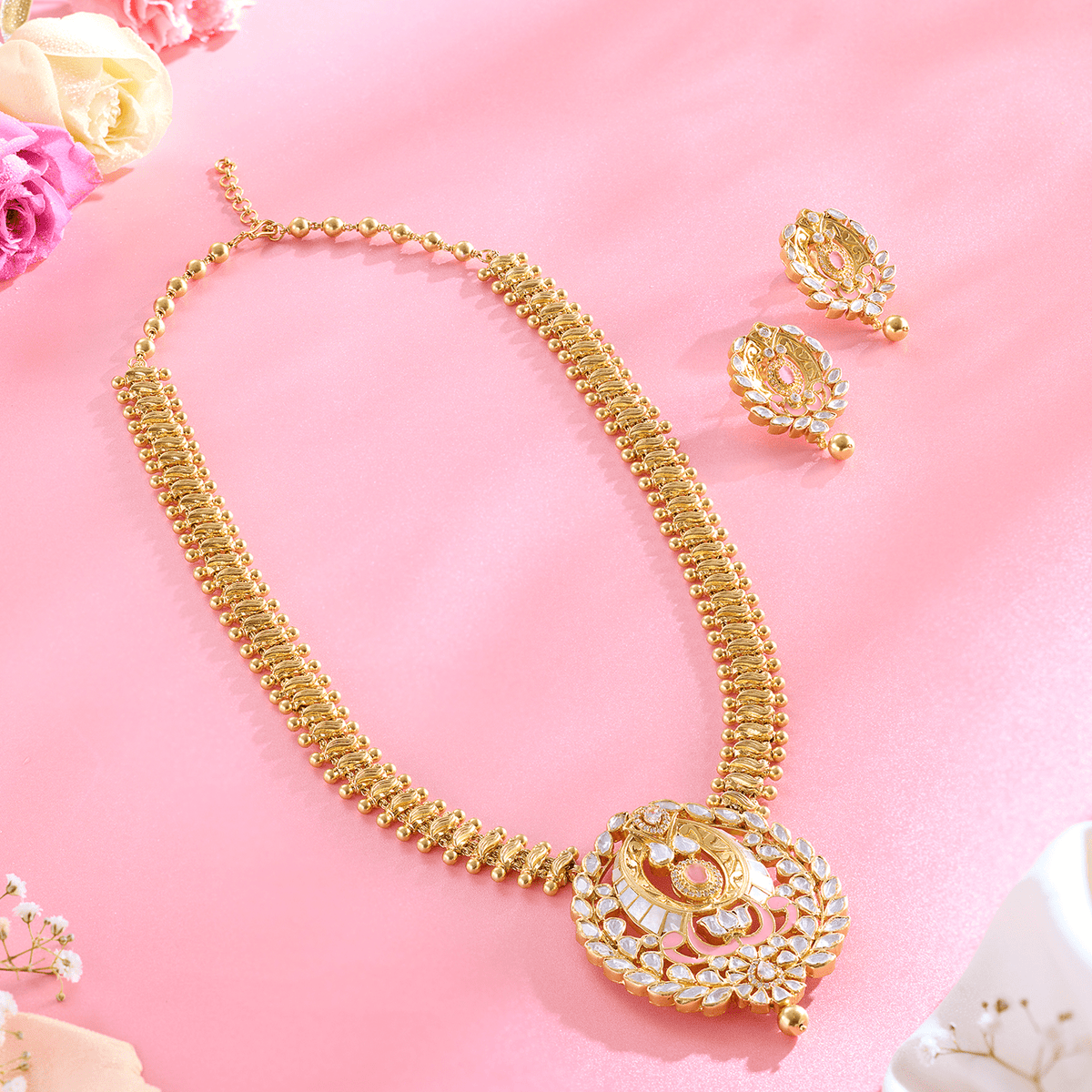 Regal Reflection Moissanite Long Necklace & Stud Set - HS925