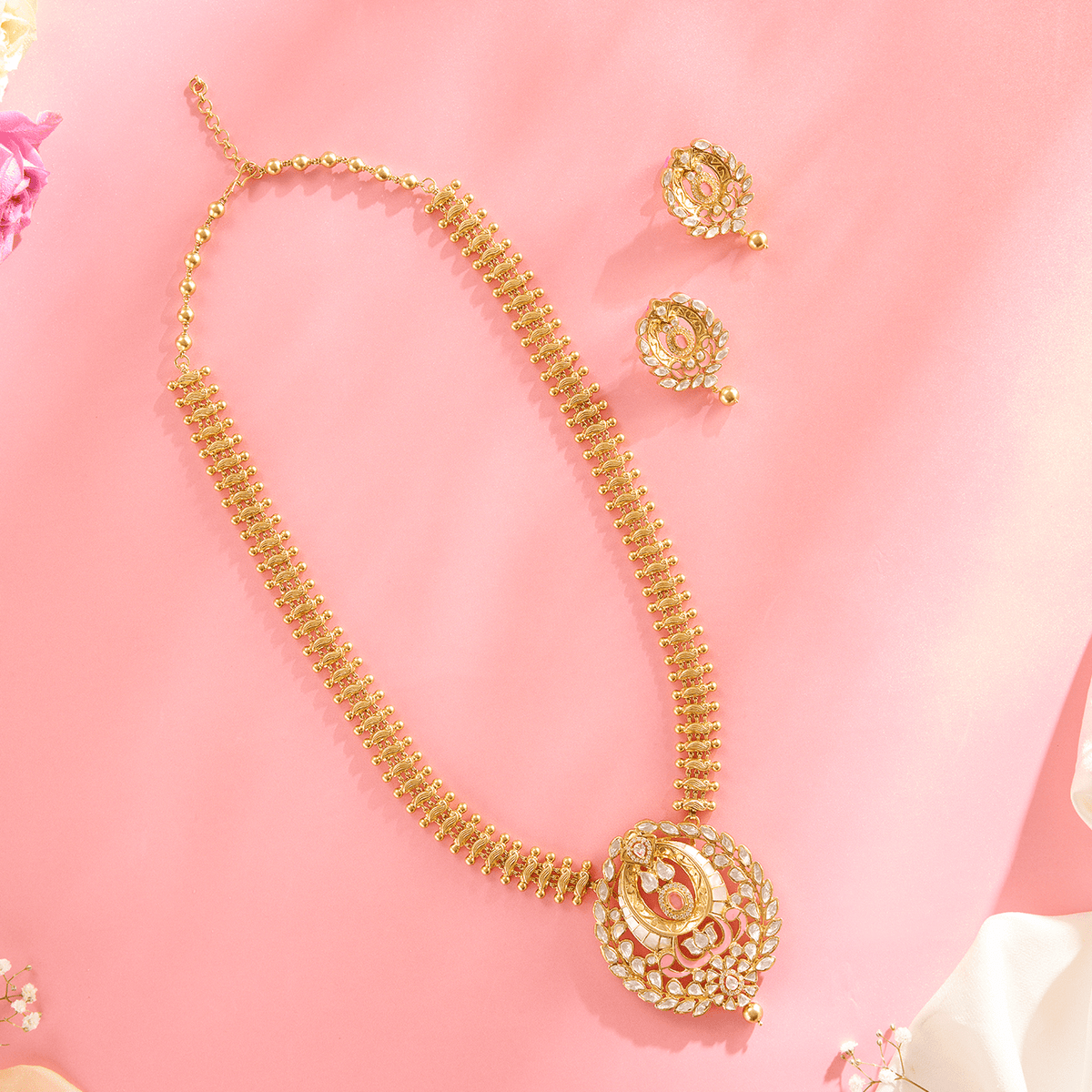Regal Reflection Moissanite Long Necklace & Stud Set - HS925