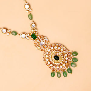 Royal Green Beads Long Necklace Set with Jhumka Earrings - HS925