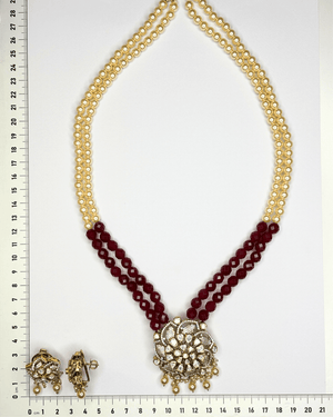 Ruby Pearl Beaded Polki Necklace Set - HS925
