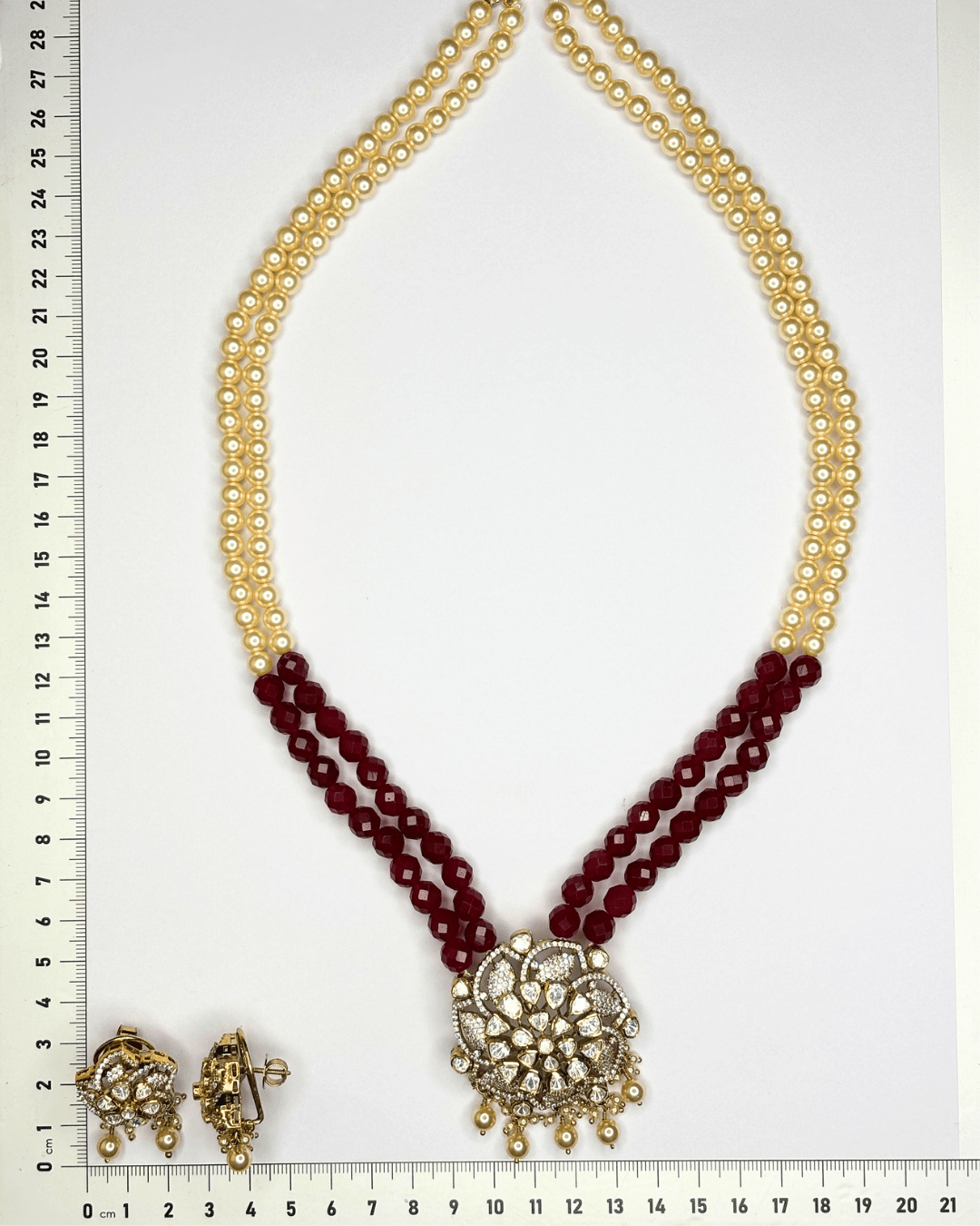 Ruby Pearl Beaded Polki Necklace Set - HS925