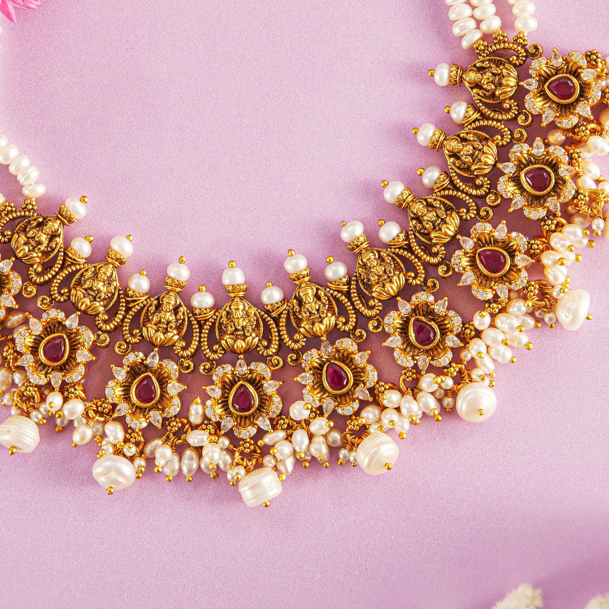 Temple Jewellery Pearl Necklace Set - HS925