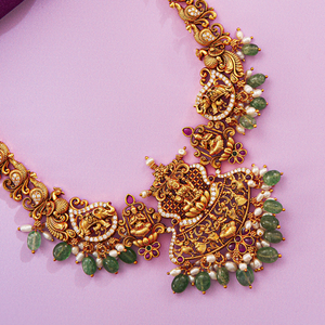 Timeless Lakshmi Antique Gold Short Necklace Set - HS925