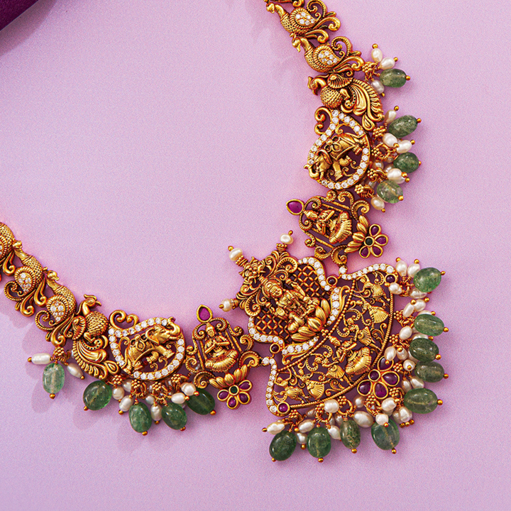 Timeless Lakshmi Antique Gold Short Necklace Set - HS925