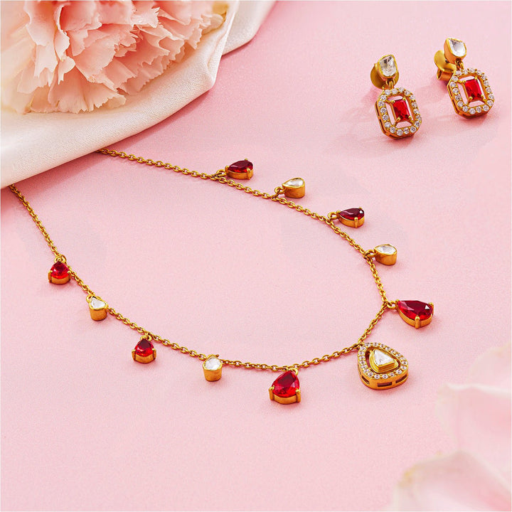 Timeless Red Stone Necklace Set - HS925