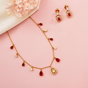 Timeless Red Stone Necklace Set - HS925