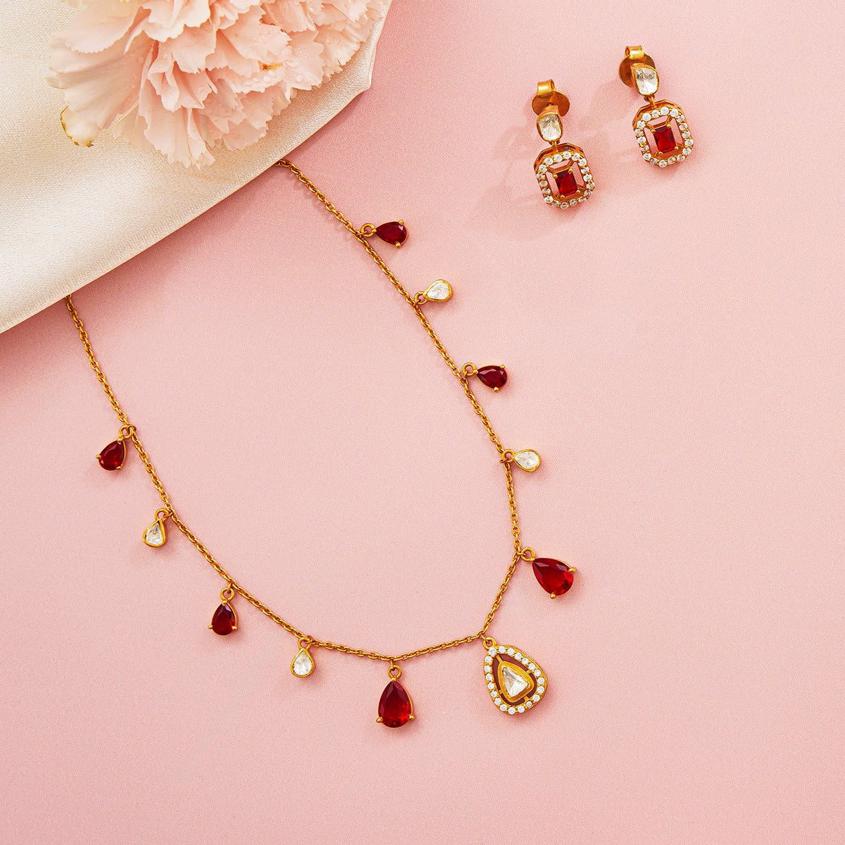 Timeless Red Stone Necklace Set - HS925