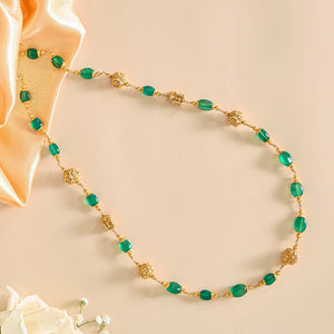 Traditional Green Beads Gold Chain with Decorative Accents - HS925