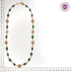 Traditional Green Beads Gold Chain with Decorative Accents - HS925