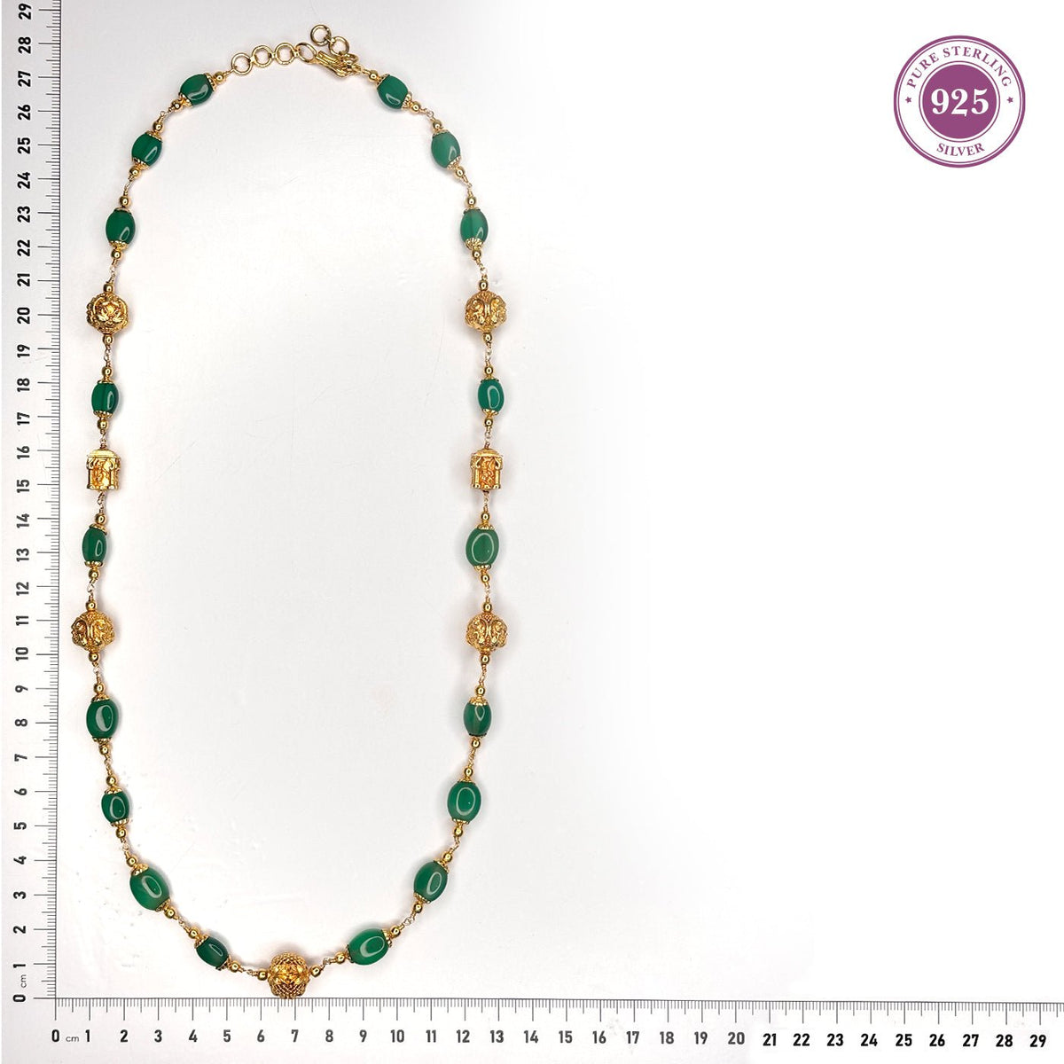 Traditional Green Beads Gold Chain with Decorative Accents - HS925