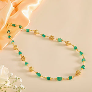 Traditional Green Beads Gold Chain with Decorative Accents - HS925