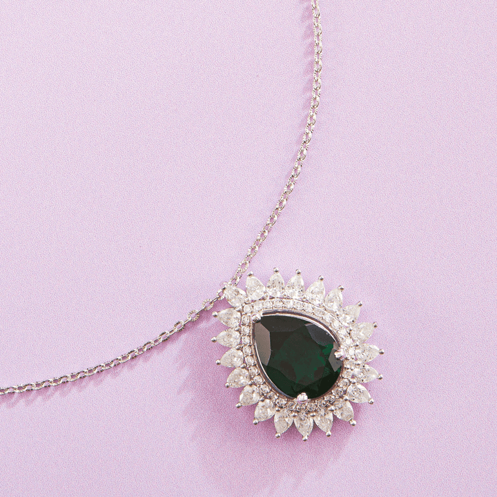 Verdant Green Teardrop Cubic Zirconia Necklace & Earring Set - HS925