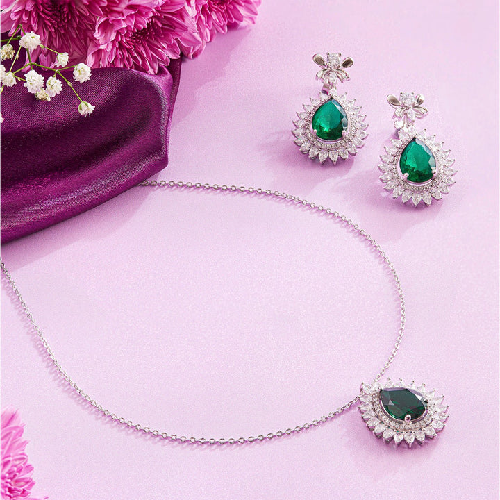 Verdant Green Teardrop Cubic Zirconia Necklace & Earring Set - HS925