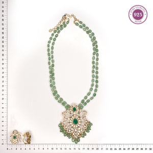 Verdant Layer Green Beaded Moissanite Pendant Necklace set - HS925