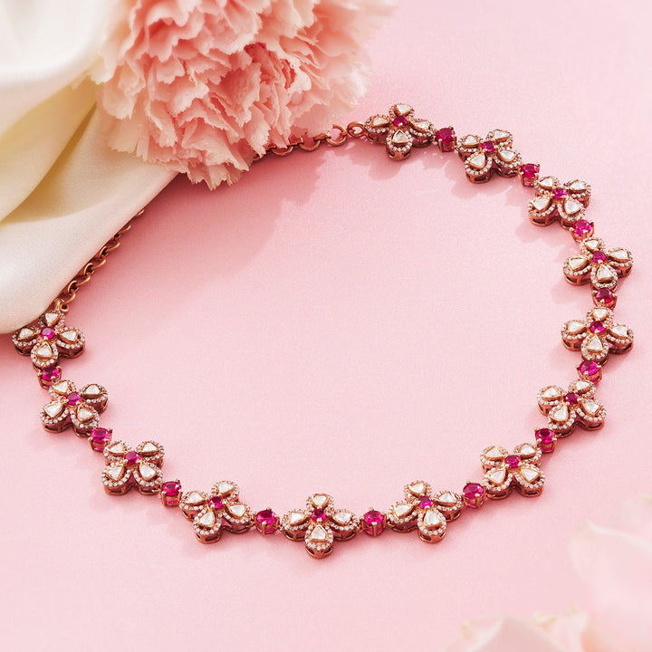Victorian Stone Studded Necklace with Floral Design - HS925