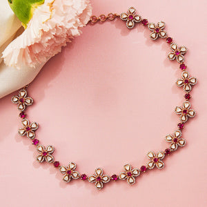 Victorian Stone Studded Necklace with Floral Design - HS925