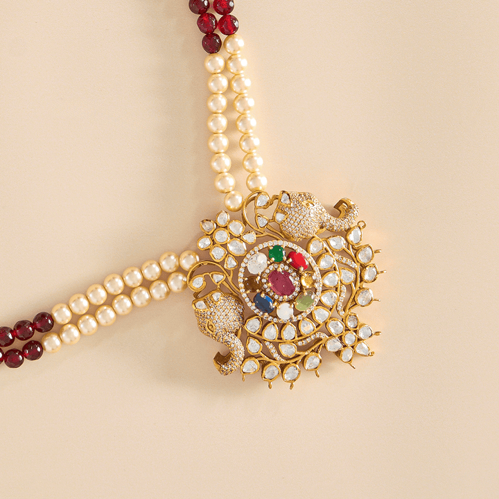 Vintage-Style Navratan Pendant Set - HS925