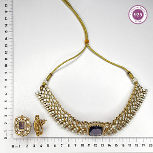 Violet Stone Choker Necklace with Moissanite Accents - HS925