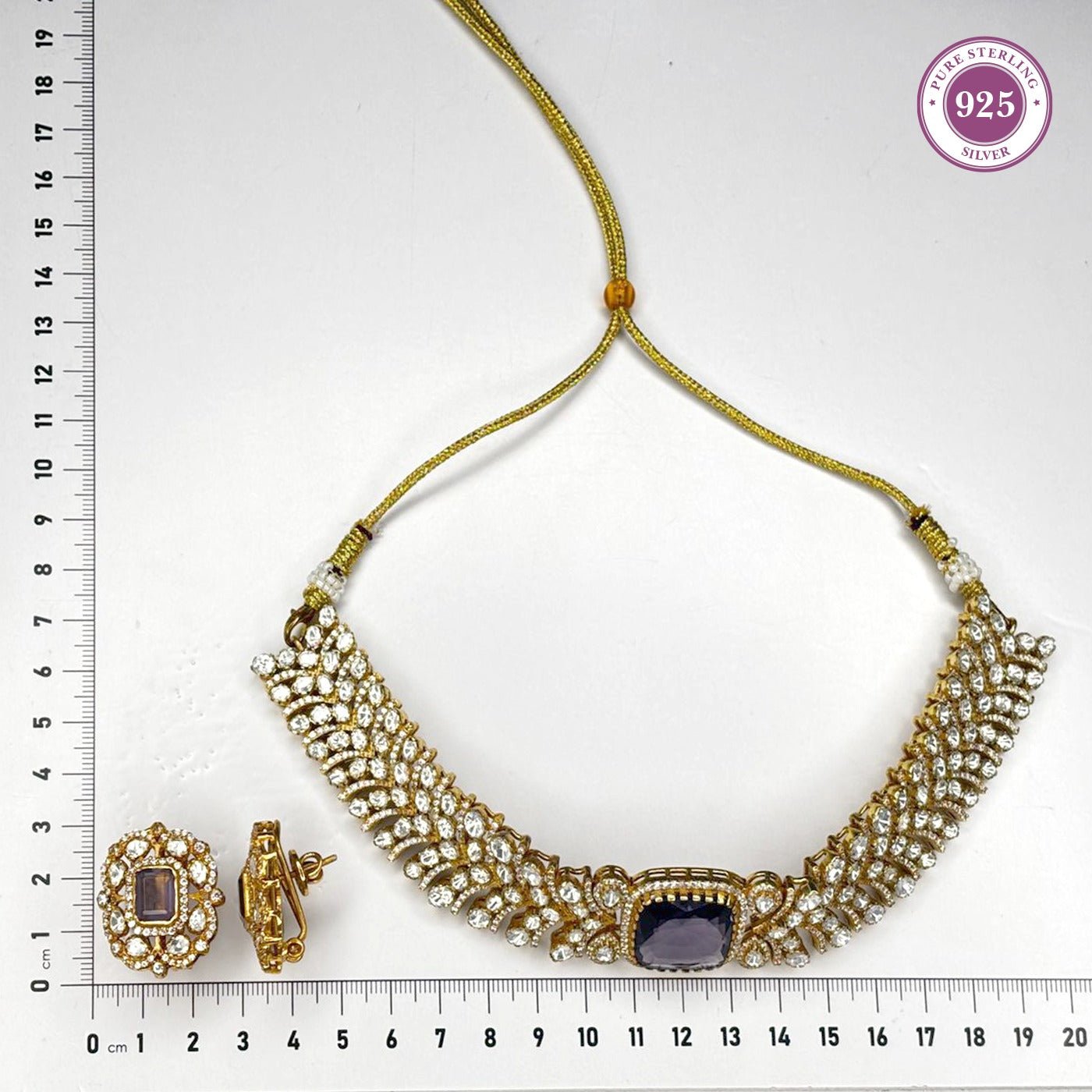 Violet Stone Choker Necklace with Moissanite Accents - HS925