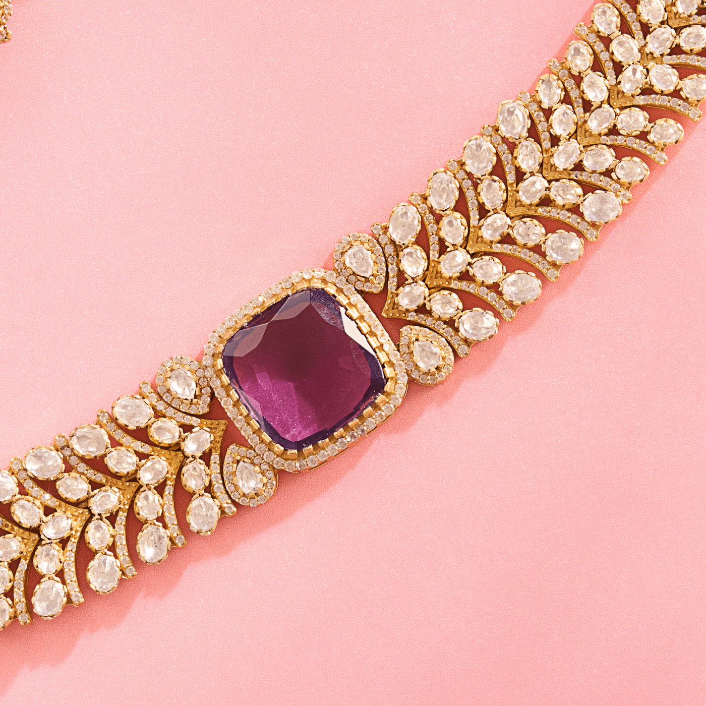 Violet Stone Choker Necklace with Moissanite Accents - HS925