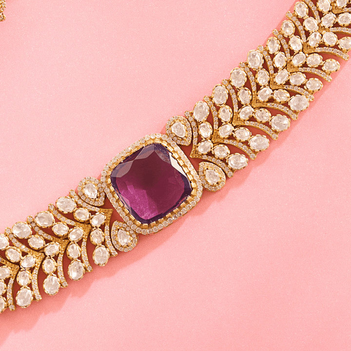 Violet Stone Choker Necklace with Moissanite Accents - HS925