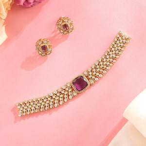 Violet Stone Choker Necklace with Moissanite Accents - HS925