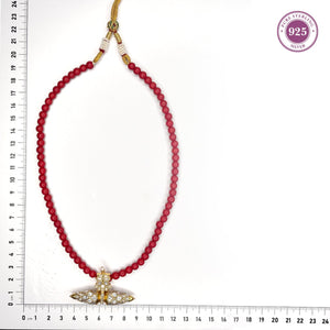 White Kundan Pendant Coral Mala - HS925
