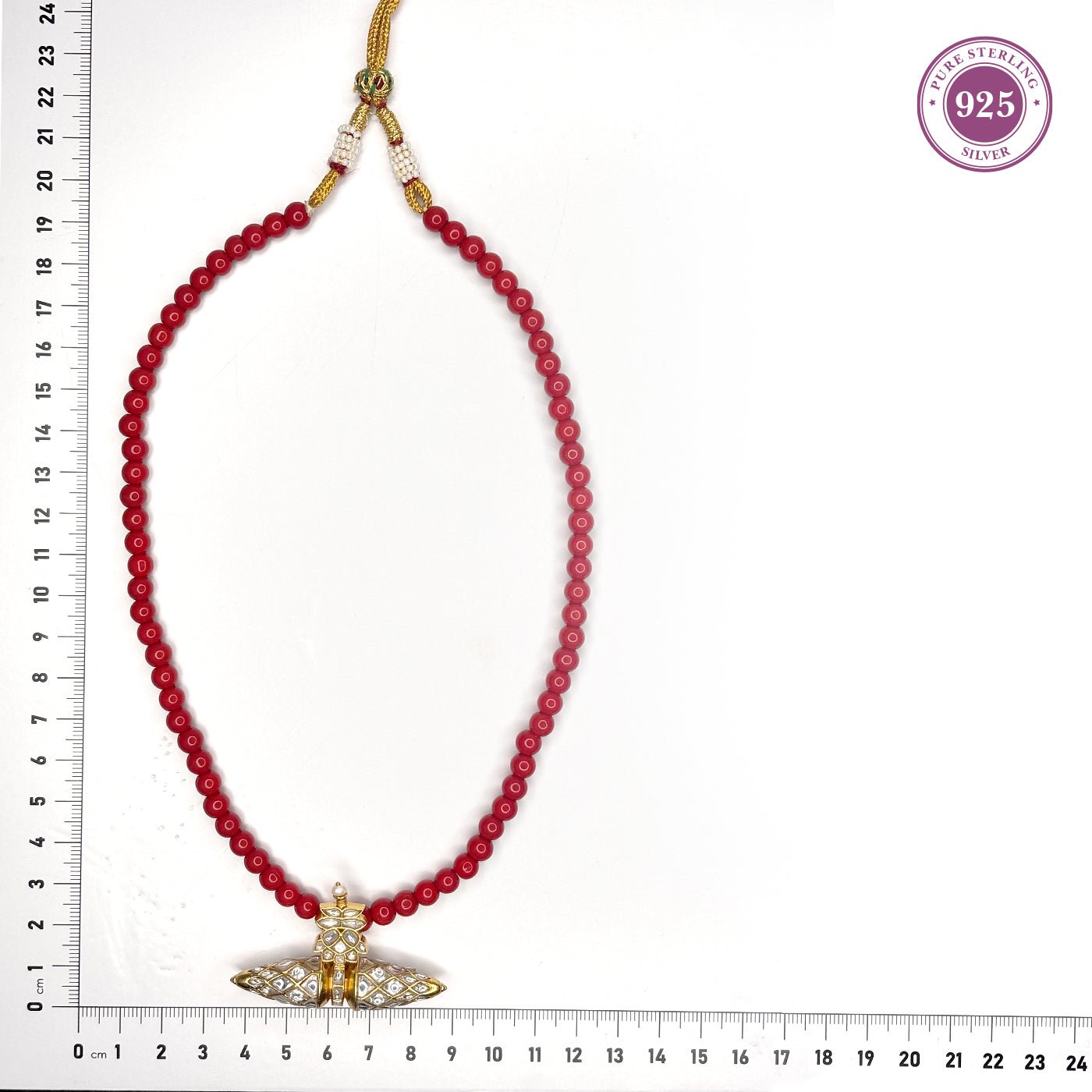 White Kundan Pendant Coral Mala - HS925