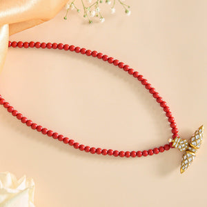 White Kundan Pendant Coral Mala - HS925